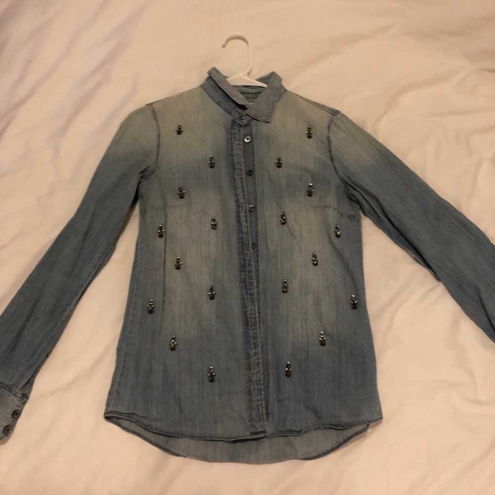 JCrew Bedazzled Chambray Shirt